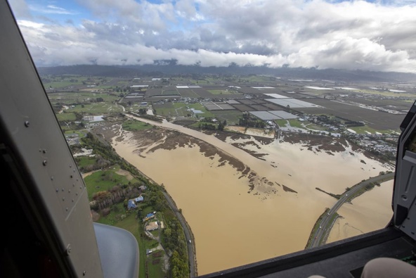 A view from a New Zealand Defence Force helicopter during Emergency Management Minister Mark Mitchell and Deputy Prime Minister David Seymour's visit to Nelson to witness the aftermath of the floods. Photo / Tim Cuff