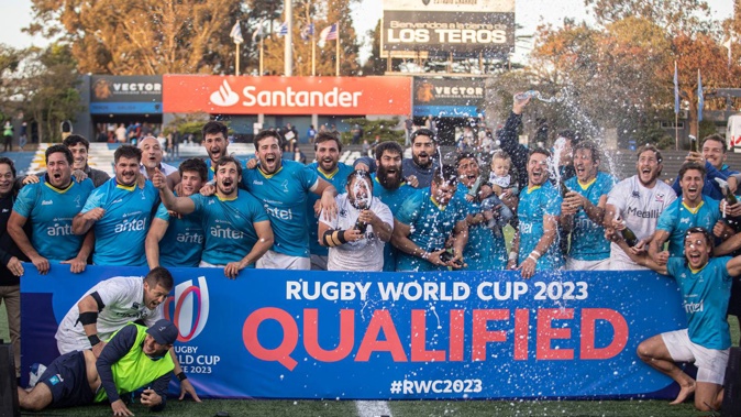 Uruguay celebrate qualifying for the 2023 Rugby World Cup. (Photo / Getty)