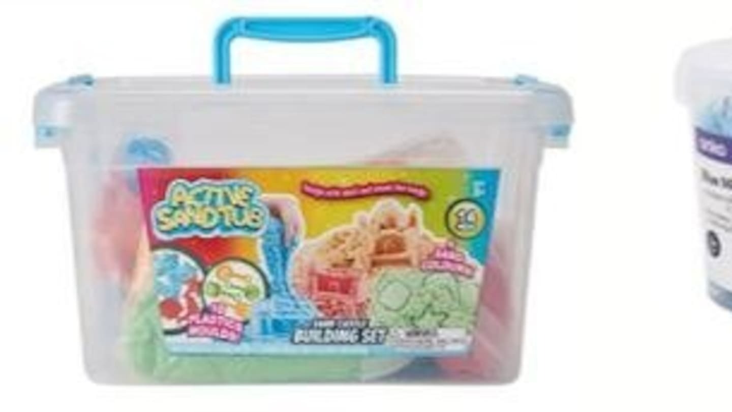 Kmart NZ Magic Sands products are being recalled after asbestos was detected. They are the 14-piece Sandcastle Building Set, at left, and the Blue, Green and Pink Magic Sand sets. Photo / Kmart recall notice
