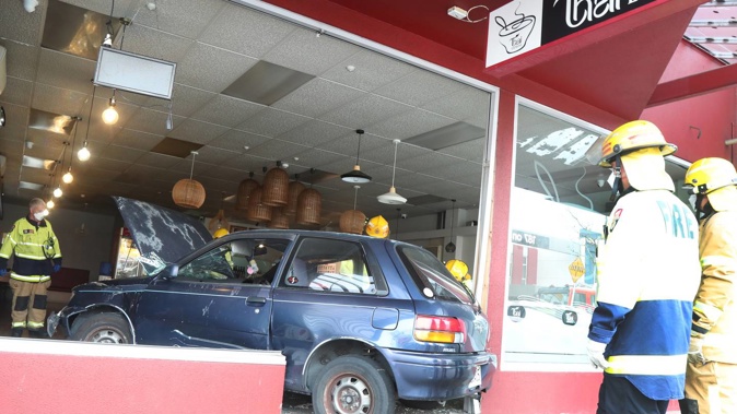 A car crashed through the front of the Thai Express restaurant on Friday morning. Photo / Bevan Conley