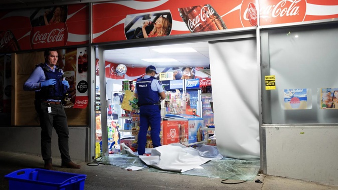 The scene of a ram raid incident in Auckland. Photo / Hayden Woodward