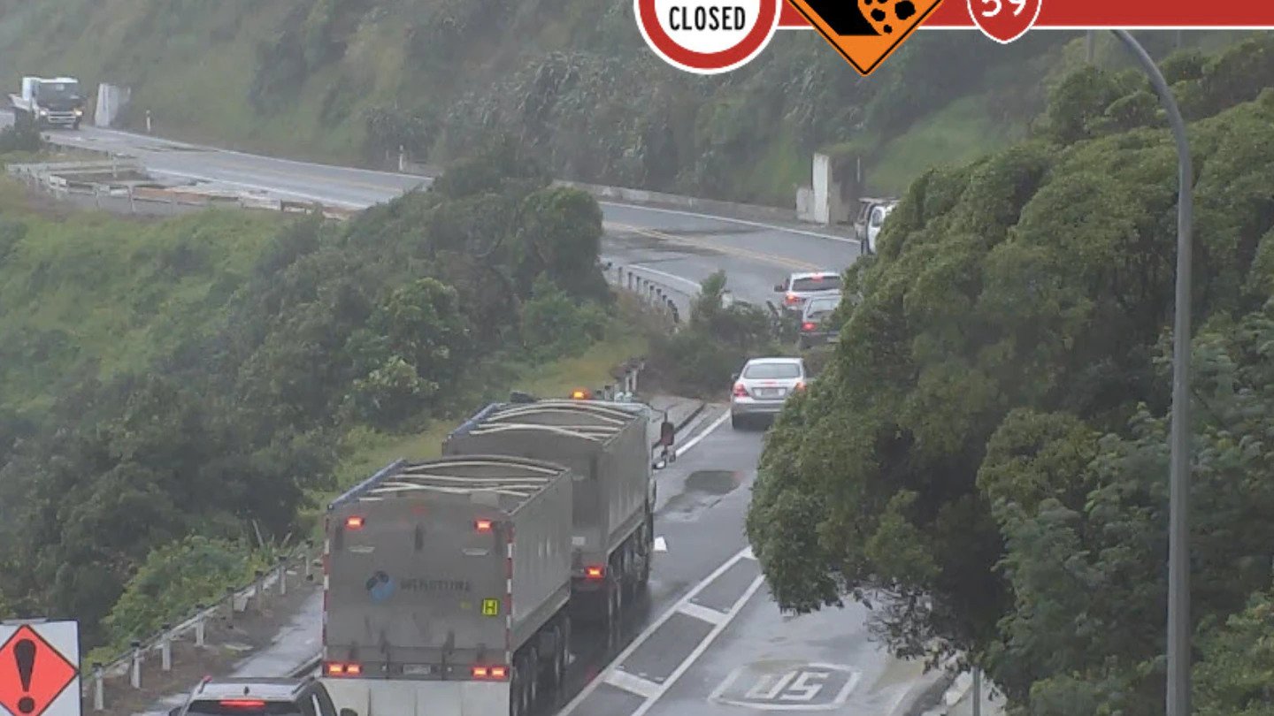 A slip came down near Pukerua Bay on SH59, closing the road in both directions. Photo / NZTA