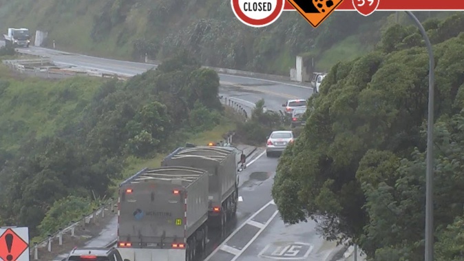 A slip came down near Pukerua Bay on SH59, closing the road in both directions. Photo / NZTA