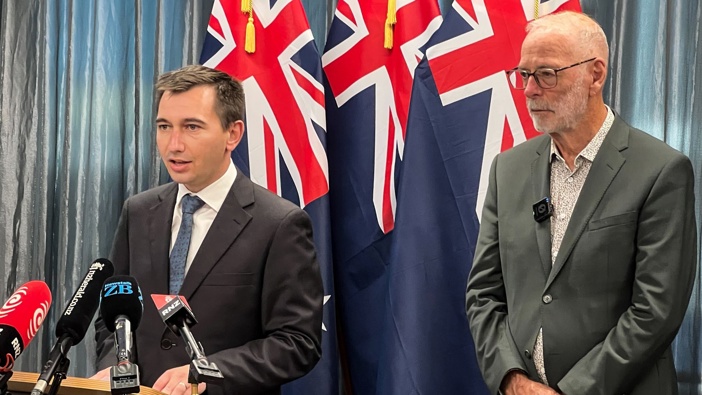 Local Government Minister Simeon Brown and Auckland Mayor Wayne Brown. Photo / Carson Bluck