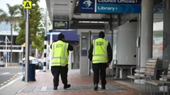 Security officers pictured in 2021 at Tauranga's main CBD bus interchange on Willow St. Photo / George Novak