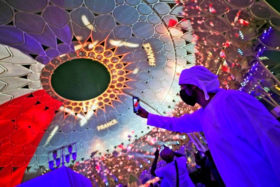 A man takes a selfie during a ceremonial day at the Dubai Expo. (Photo / AP, Kamran Jebreili)