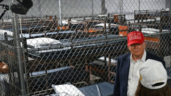 US President President Donald Trump previously toured the migrant detention centre, located at the site of the Dade-Collier Training and Transition Airport in Florida on July 1. Photo / AFP