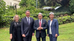 Defence Minister Judith Collins, Australian Defence Minister Richard Marles, Foreign Minister Winston Peters, Australian Foreign Minister Penny Wong earlier this month. Photo / Thomas Coughlan