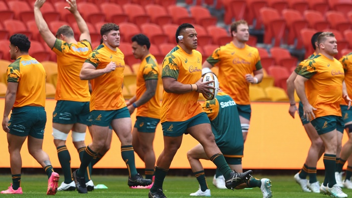 Allan Alaalatoa during an Australia Wallabies captain's run at Suncorp Stadium on July 18, 2025 in Brisbane, Australia. (Photo by Chris Hyde/Getty Images)