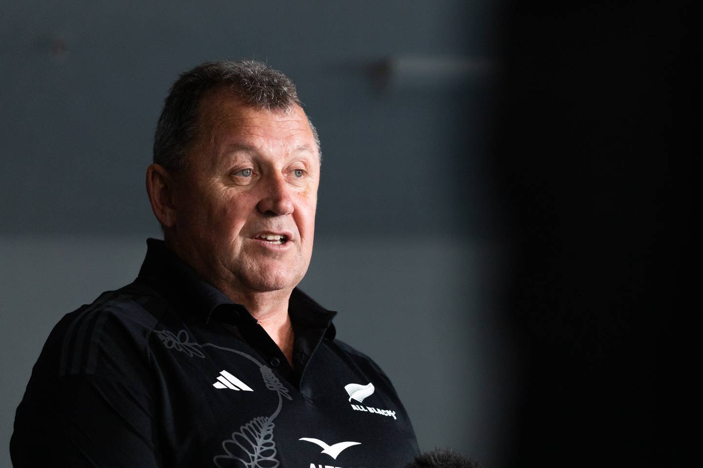 All Blacks head coach Ian Foster speaks to the media in Mount Maunganui. Photo / Alex Cairns