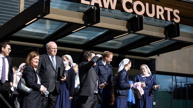 Gloriavale communities members at the Christchurch Employment Court. (Photo / George Heard)