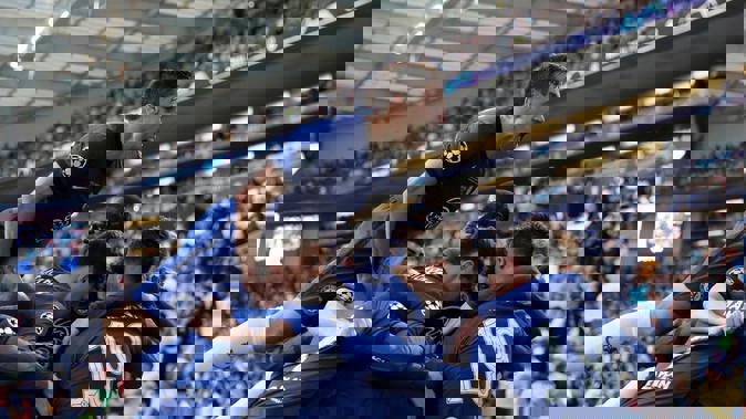 Chelsea players celebrate the winning goal in the Champions League final. (Photo / AP)