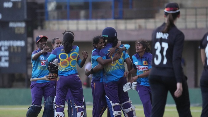 Sri Lanka celebrates their first ever win over New Zealand. Photosport
