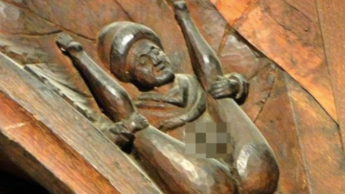 The rude carving is believed to have been hidden for 800 years. (Photo / Reddit)