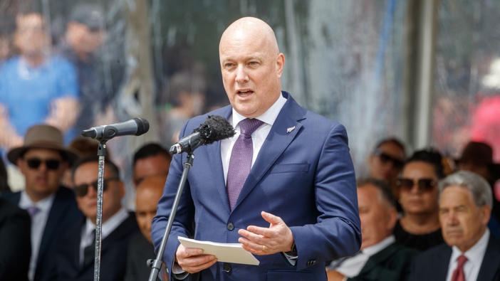 Prime Minister Christopher Luxon during his speech at Rātana Pā, 24 January, 2024. Photo / Mark Mitchell