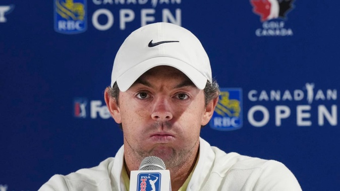 Rory McIlroy speaks to the media about the deal merging the PGA Tour and European tour with Saudi Arabia's golf interests at the Canadian Open. Photo / AP