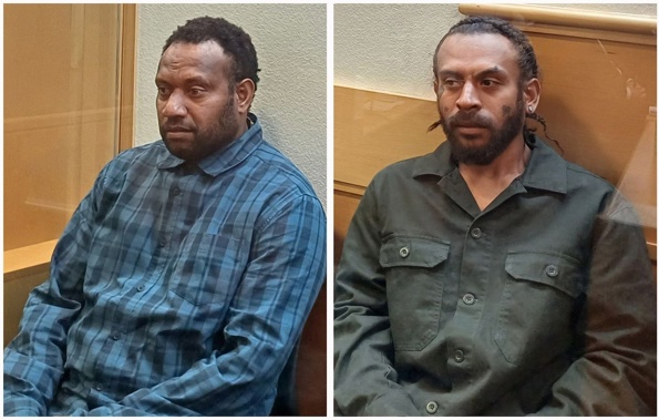 RSE workers Willie Tankon (left) and Jonathan Lumu in the Tauranga District Court. Photo / Hannah Bartlett