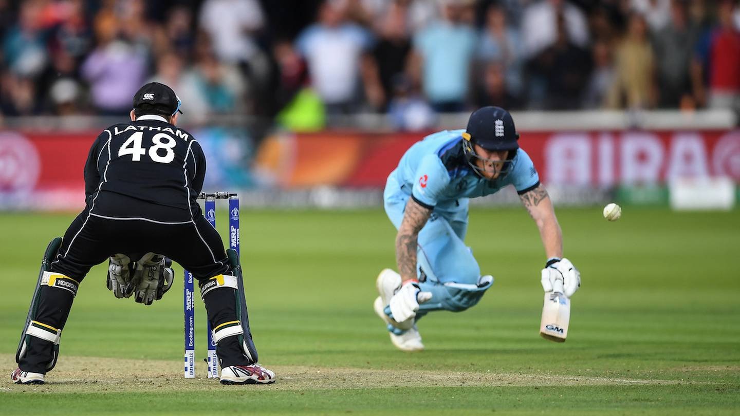 Ben Stokes dives to make his ground during the 2019 Cricket World Cup final. Photosport