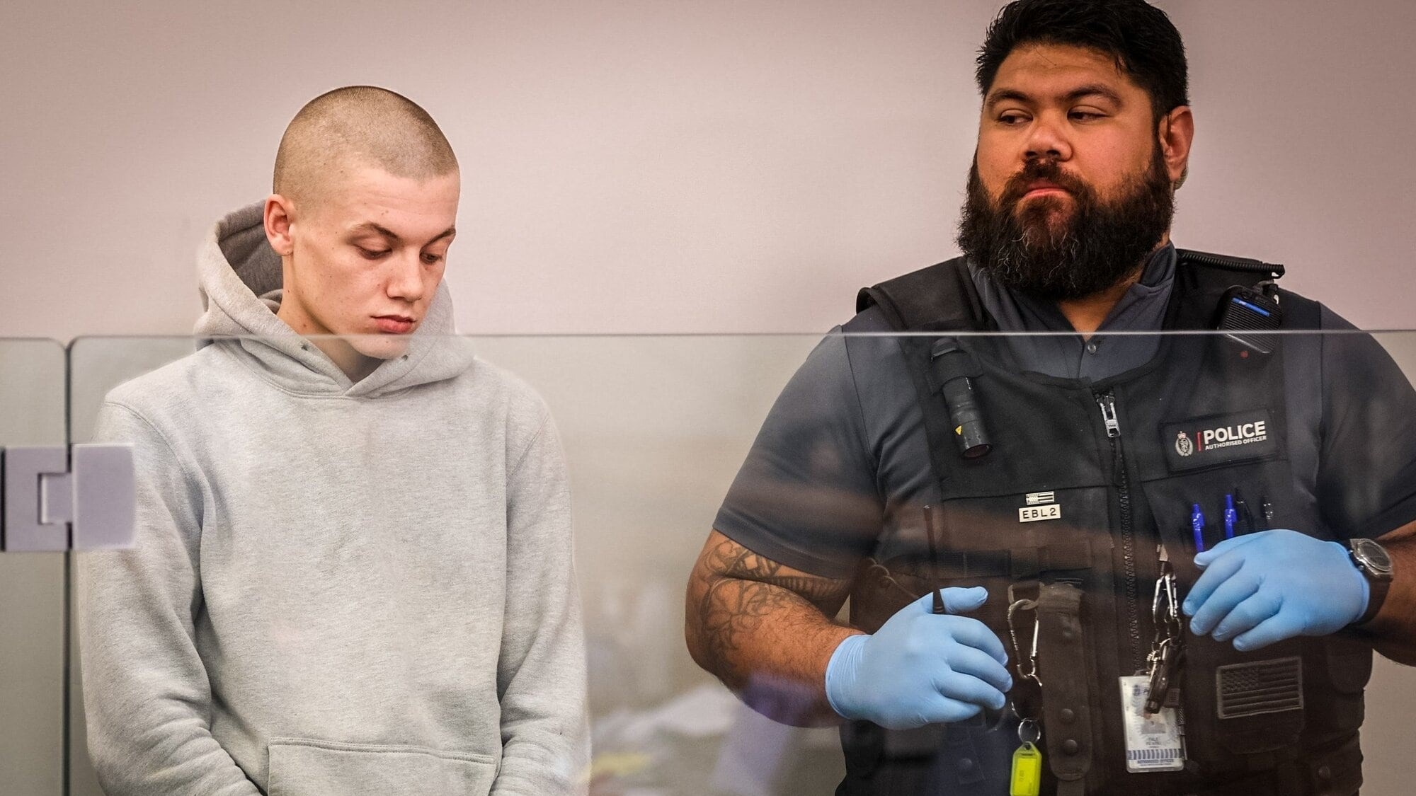 Kayden Stanaway appears in Auckland District Court four days after Maxwel-Dee Repia was fatally shot in Grey Lynn. Photo / Michael Craig