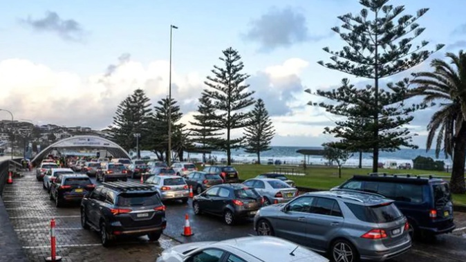 Queues at a Bondi Covid testing site yesterday. (Photo / News Corp Australia)