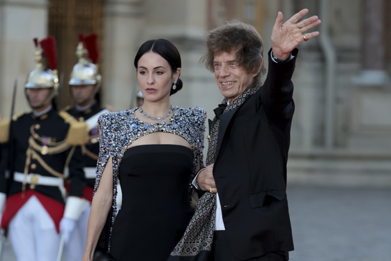 Melanie Hamrick and Mick Jagger arrive ahead of a state dinner at the Chateau de Versailles on September 20, 2023 in Versailles, France. Photo / AP