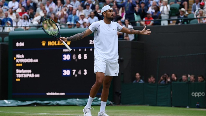 Nick Kyrgios was furious after his opponent Stefanos Tsitsipas hit a ball into the crowd. Photo / Getty Images