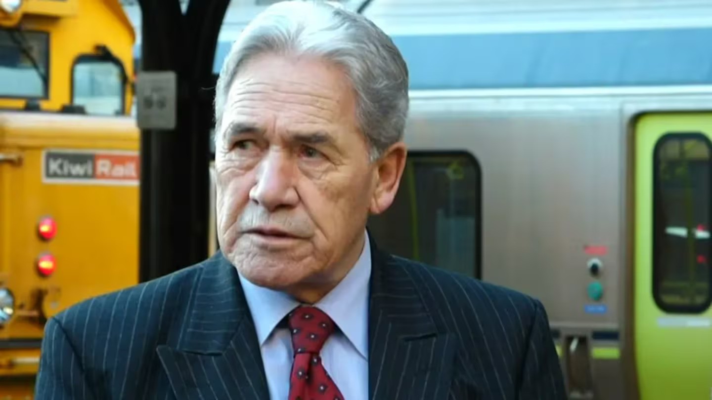 Winston Peters reacts to a heckler. Photo / RNZ