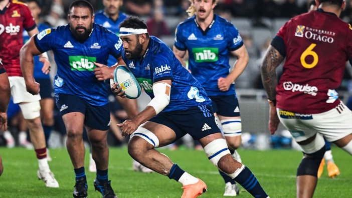 Blues lock Patrick Tuipulotu in action against the Highlanders. Photo / Photosport