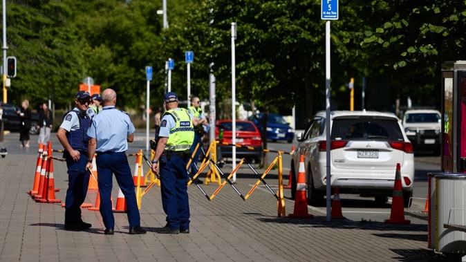 A Christchurch street was blocked off after a bomb scare this morning. Photo / George Heard