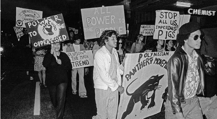 Polynesian Panther protest in central Auckland during the Soledad Brothers solidarity march in March 1972. Photo / Supplied
