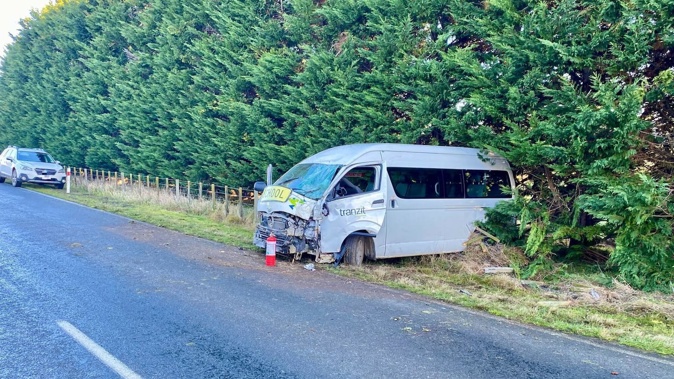 The school bus crash on Kereru Rd, Maraekakaho, Hastings District. Photo / Jack Riddell