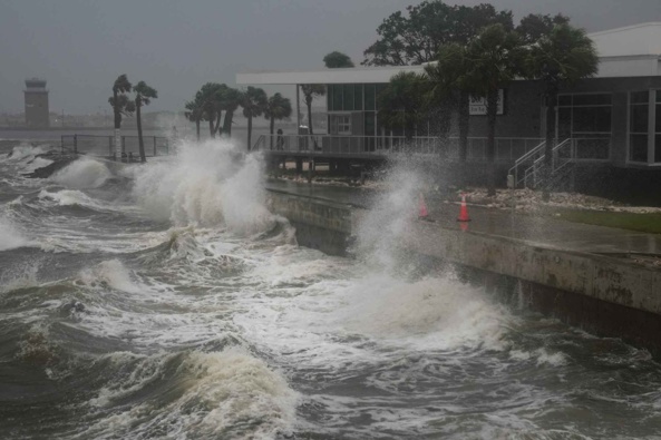 Waves crash along St. Pete Pier in St. Petersburg, Florida, as Hurricane Milton closes in. Photo / AFP