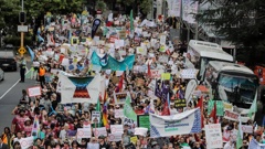 Teachers strike marching along Wellesley St in Central Auckland in March. Photo / Michael Craig