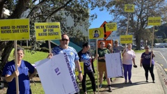 Members of the NZ Nurses Organisation rally outside Whangārei Hospital to urge the government to introduce safe nurse-to-patient ratios. Photo / Denise Piper
