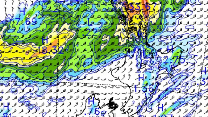 A sub-tropical low is set to bring heavy rain, strong winds and monster seas to the top of the country. Image / MetService