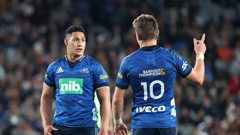 Roger Tuivasa-Sheck (left) with Beauden Barrett, has made 15 appearances for the Blues so far. Photo / Getty Images