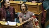 Te Pati Maori MP Oriini Kaipara performing a haka after her maiden speech in Parliament, Wellington, 09 October, 2025. Photo / Mark Mitchell