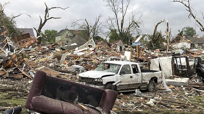 Damage is seen after a tornado moved through Greenfield, Iowa. Photo / AP