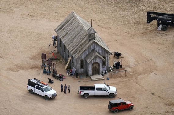 This aerial photo shows the Bonanza Creek Ranch in Santa Fe, N.M., on Oct. 23, 2021, used for the film “Rust.” Prosecutors have received a second expert analysis of the revolver fired in the fatal shooting of a cinematographer by Alec Baldwin on the set of a Western film in New Mexico, as they weigh whether to refile charges against the actor. (AP Photo/Jae C. Hong, File)