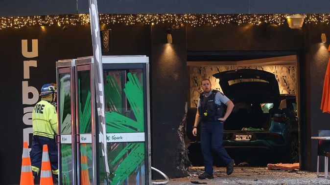 A car crashed through the Urbano Bistro window in Rotorua on Friday. Photo / Andrew Warner