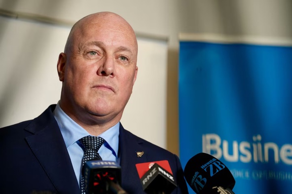 Christopher Luxon talks to the media after delivering his pre-Budget speech. Photo / Ben Dickens