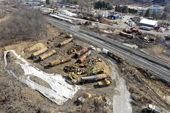 The site of of a Norfolk Southern freight train derailment that happened on Feb. 3 in East Palestine, Ohio. Photo / AP