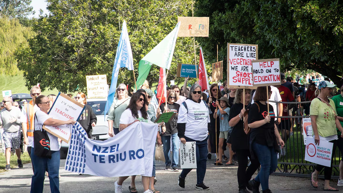 Striking teachers picketing in Tauranga in 2023. Photo / Andrew Warner