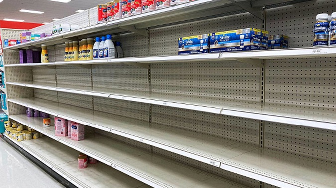 A nearly empty baby formula display shelf is seen at a Target store in Orlando. Photo / Getty Images