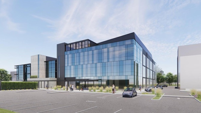 A render of the new Forté Hospital facility in Christchurch from the Peterborough Street entrance.