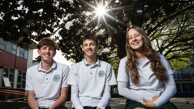 Ōtūmoetai College students (from left) Tomás Andrew, Josh Brown, Kara Blackstock. Photo / Alex Cairns