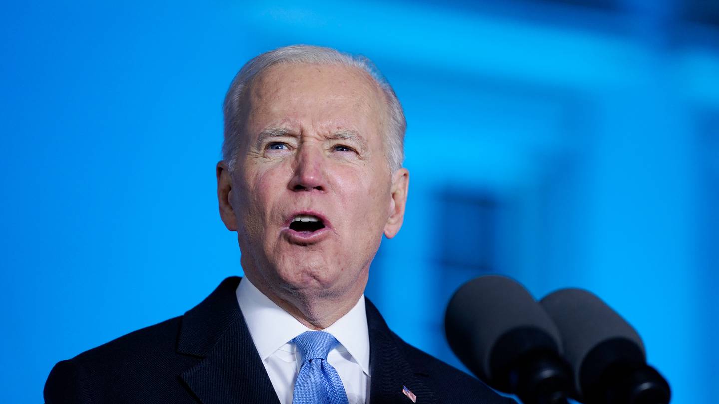 US President Joe Biden delivers a speech about the Russian invasion of Ukraine, at the Royal Castle in Warsaw yesterday. Photo / AP
