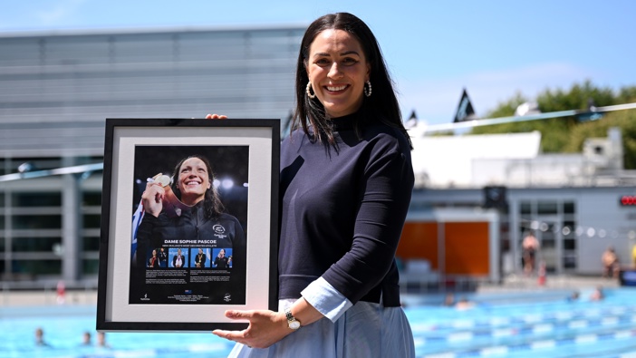 New Zealand Para-Swimmer Dame Sophie Pascoe poses during a media opportunity on January 30, 2025 in Christchurch, New Zealand. Pascoe is New Zealand's most successful Paralympian, with a total of 11 gold medals, 7 silver and 1 bronze across 4 Paralympic Games. (Photo by Joe Allison/Getty Images)