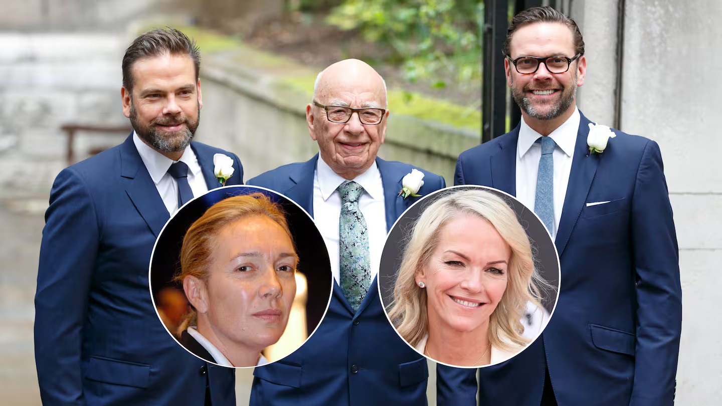 Rupert Murdoch with his sons Lachlan Murdoch (L) and James Murdoch (R) with insets of his daughters, Prudence (left) and Elisabeth (right) Photo / © NZME montage/Getty Images-2016 Max Mumby/Indigo/Getty