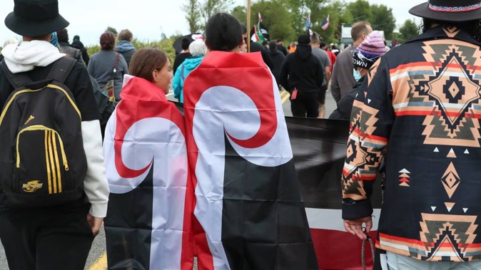 The Whanganui hīkoi joined Te Pāti Māori mass protests in opposition to new Government policies labelled as anti-Māori. Photo / Bevan Conley